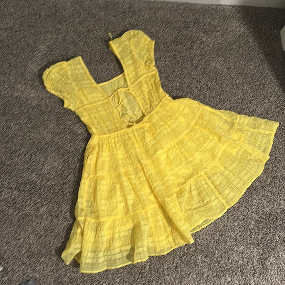 & Other Stories Puff Sleeve Ruffle Bright Yellow Mini Dress LIKE NEW! Size Small - Picture 6 of 6
